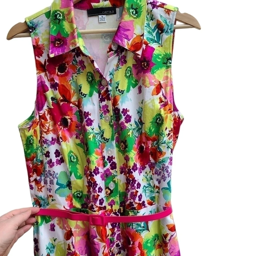 Cheeta B Classic Floral Button-down Polo Collar Dress, Flared, Size Large / XL